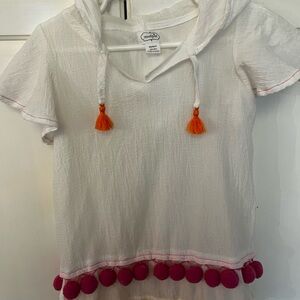 Mud Pie White Swim Coverup Hoodie with Pink and Orange Details